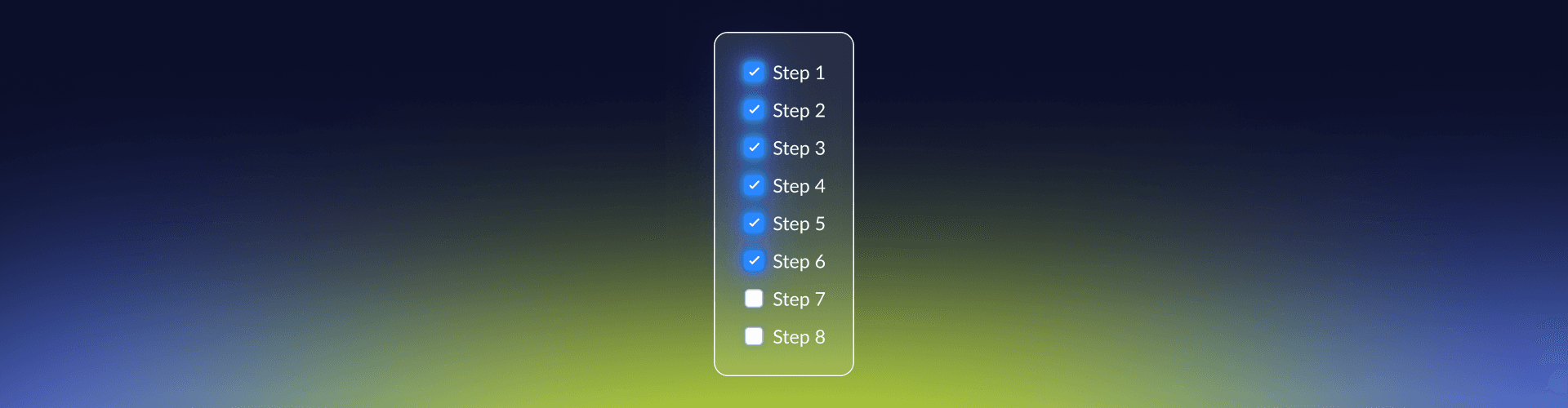A checklist of eight steps with the first six ticked